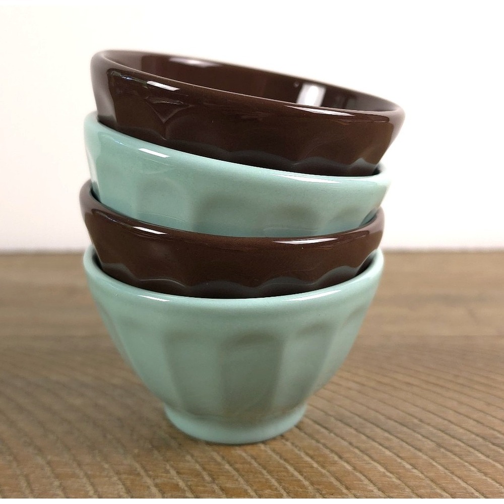 Lot of 4 Anthropologie‎ Biscuit Latte Dipping Bowls Brown And Teal